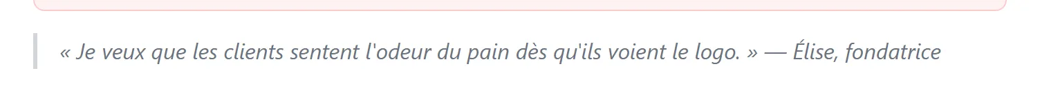 Bloc citation rendu avec barre verticale et texte en italique