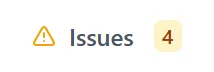 Bouton « 🐞 Issues » dans la toolbar du canvas — icône triangle ambre (warnings actifs) + libellé « Issues » + pastille compteur « 4 » sur fond ambre, indique la sévérité dominante du projet courant